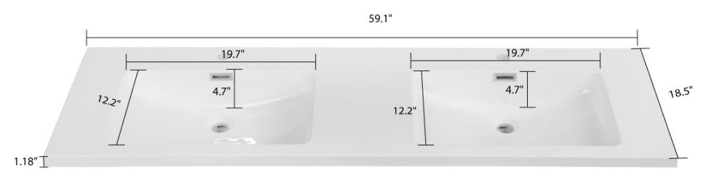 59" Solid Surface Resin Streamline K-1203-DBL-59 Vanity Top
