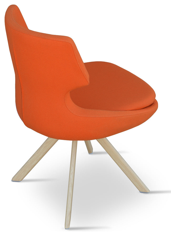 Patara Sword Dining Chair, Natural Veneer Steel Base, Orange Camira Wool