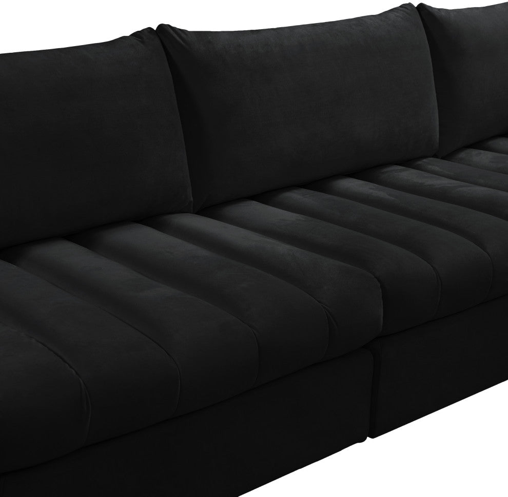 Jacob Velvet Upholstered 7-Piece U-Shaped Modular Sectional, Black