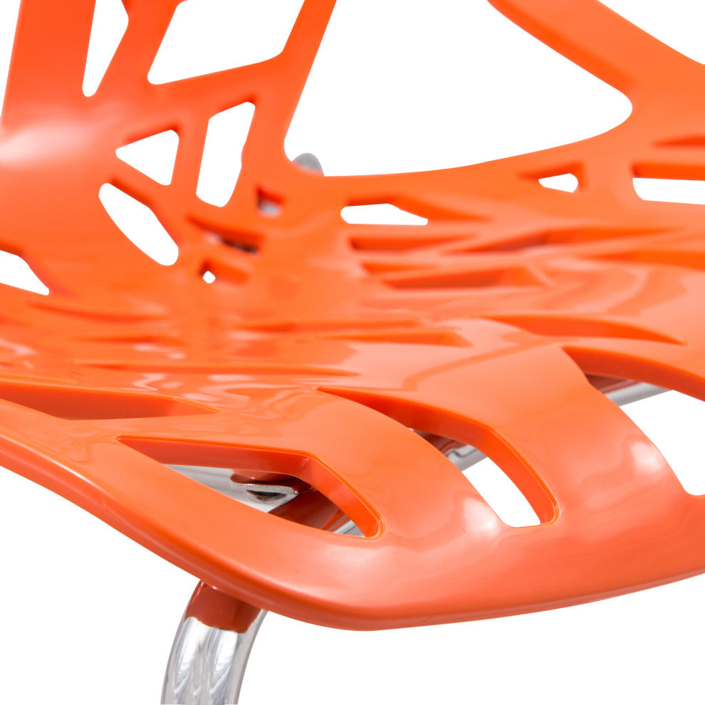 Leisuremod Asbury Plastic Stackable Dining Chair With Chromed Legs, Set of 2, Orange