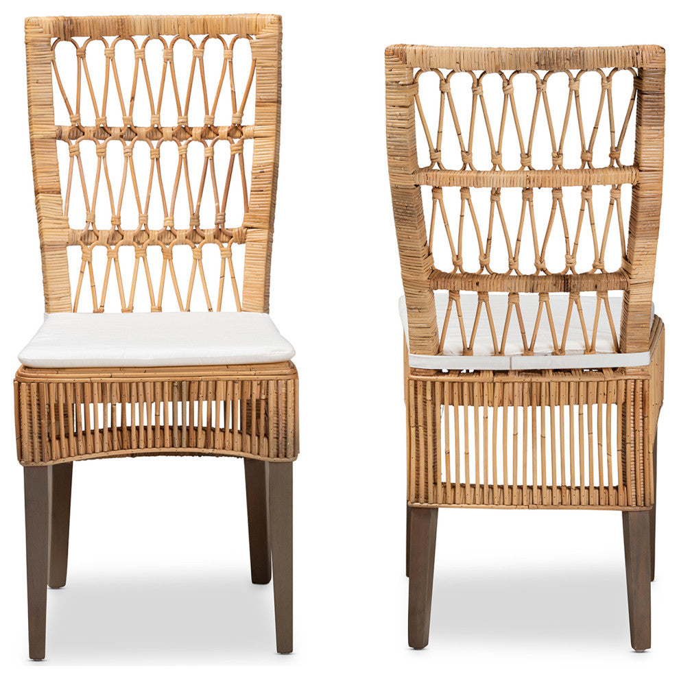 Sullivan Modern Bohemian Natural Brown Rattan 2-Piece Dining Chair Set
