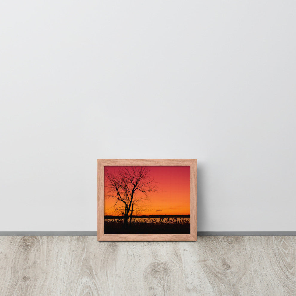 Burning Skies Rural Landscape Framed Photo Paper Wall Art Print, Red Oak, 8" X 10"