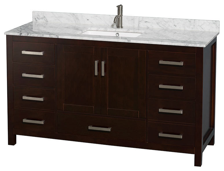 Wyndham WCS141460SESCMUNSMXX Espresso 60 Inch Vanity with Carrera Marble