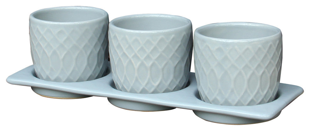 Dahlia Planter Set with Disk, Light Grey