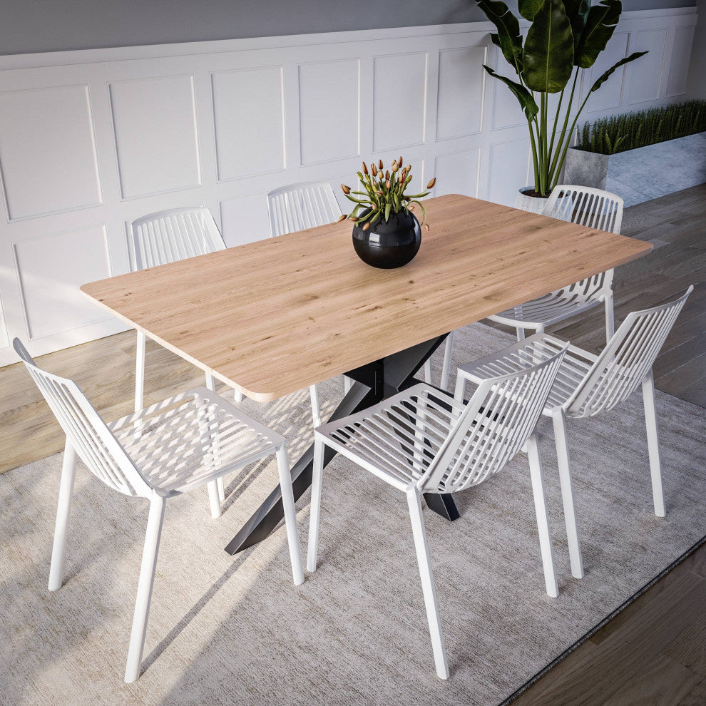 LeisureMod Acken Mid-Century Modern Plastic Dining Chair, White