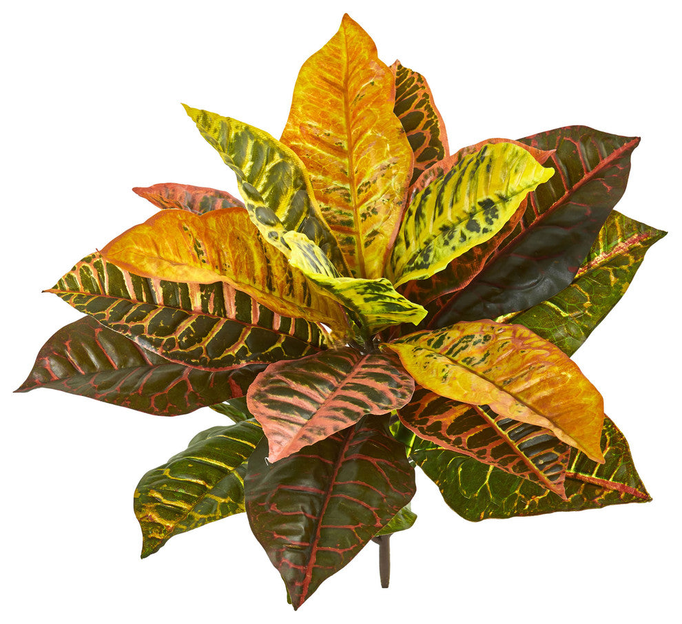 21" Garden Croton Artificial Plant, Real Touch, Set of 4