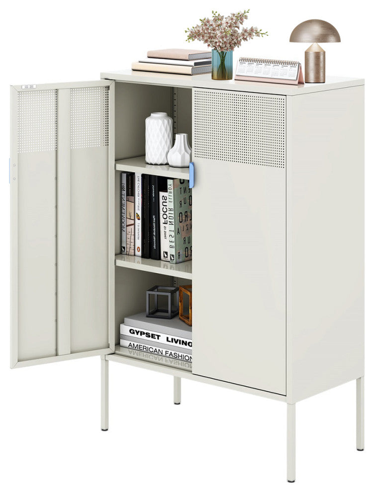 Metal Storage Locker Cabinet With Adjustable Shelves Light Gray