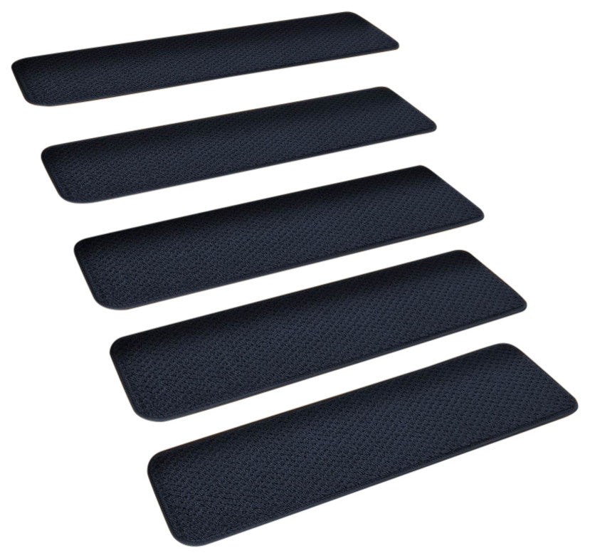 Skid-Resistant Carpet Stair Treads, Navy Blue, Set of 15, 8"x30"