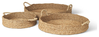 Ulana Set of 3 Round Nesting Seagrass Trays With Loop Handles