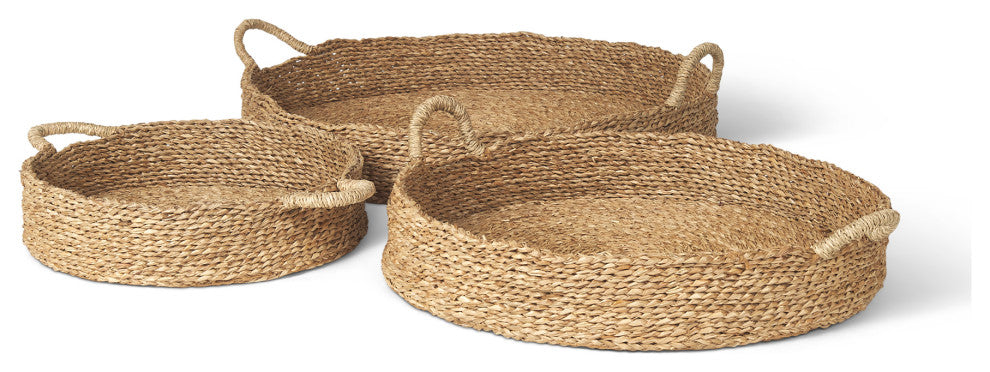 Ulana Set of 3 Round Nesting Seagrass Trays With Loop Handles