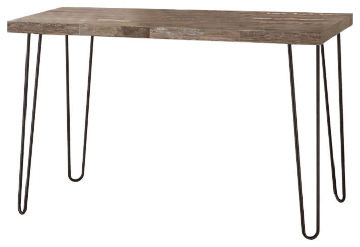 Benzara BM159111 Industrial Style Writing Desk With Hairpin Metal Legs, Brown