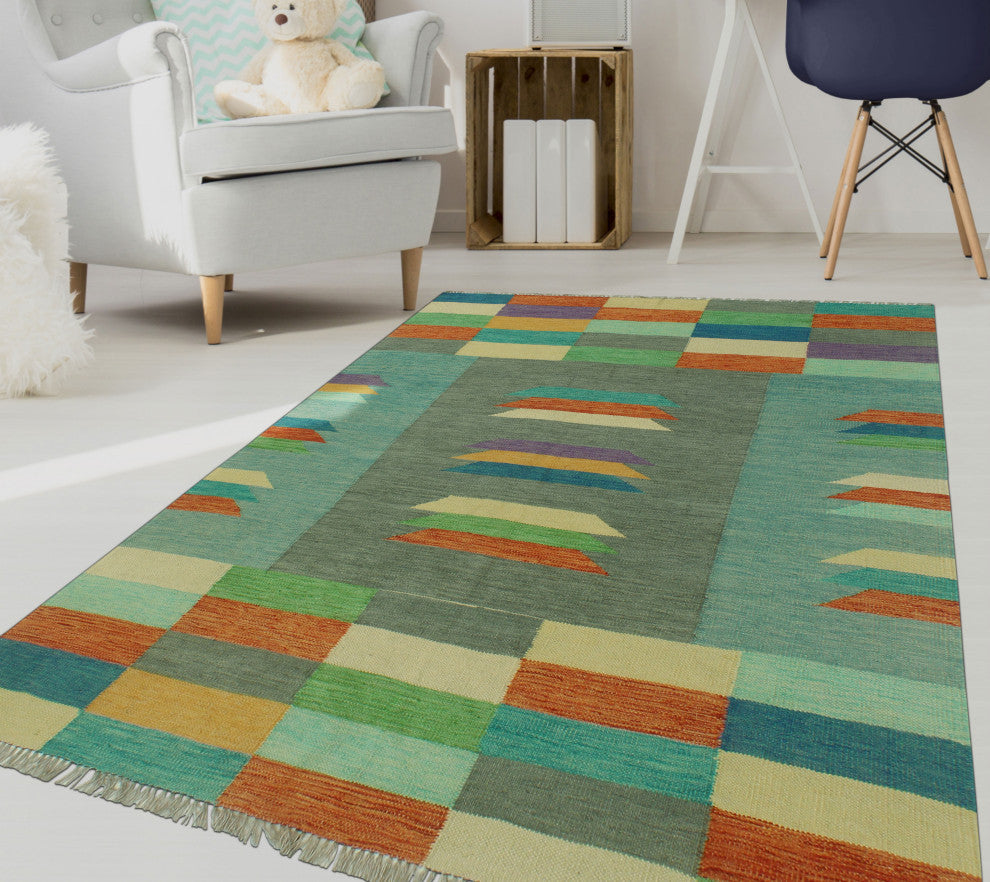 Winchester Kilim Safiye Gray/Orange Rug, 5'0x6'6