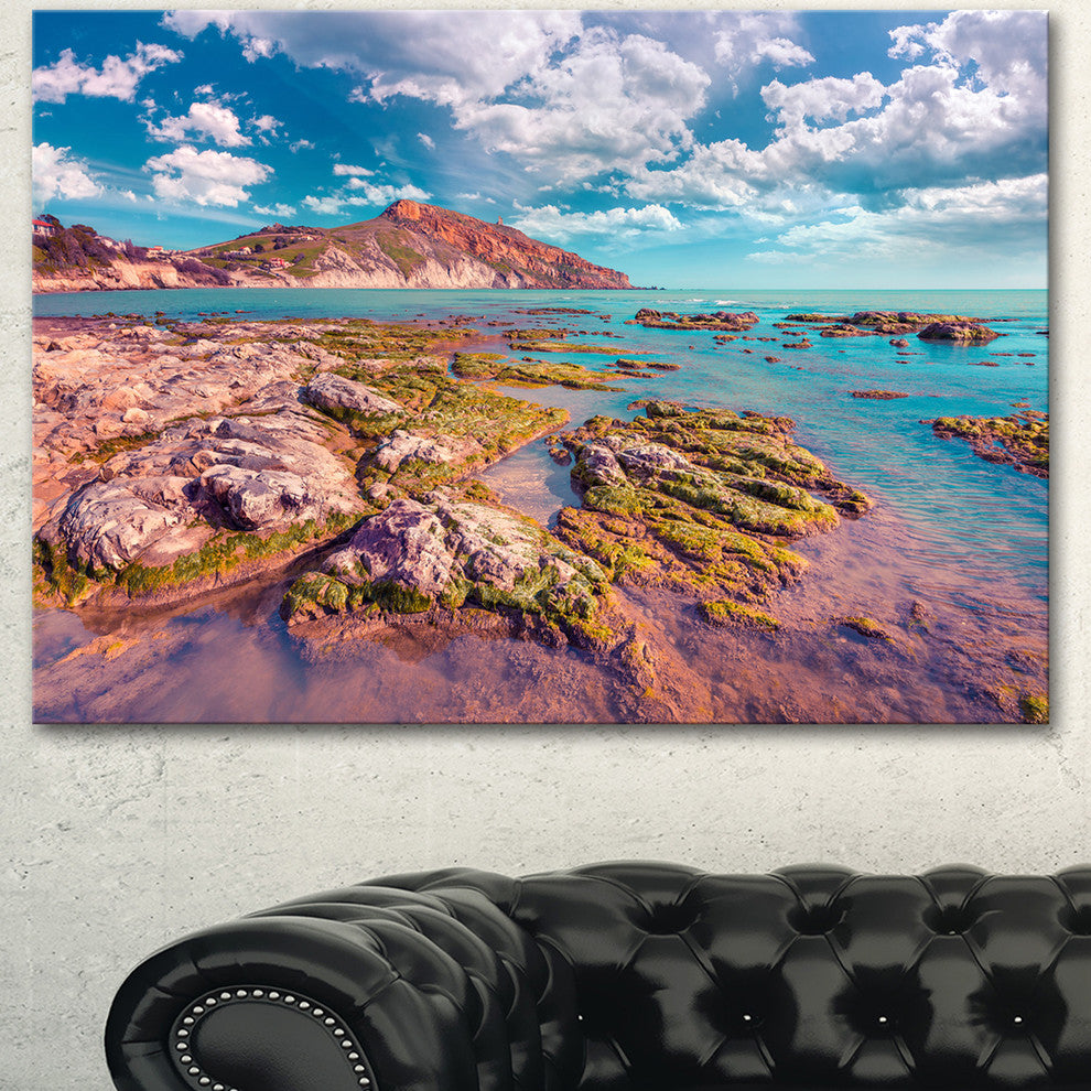 Morning on the Giallonardo Beach, Seashore Canvas Art Print, 60"x28"