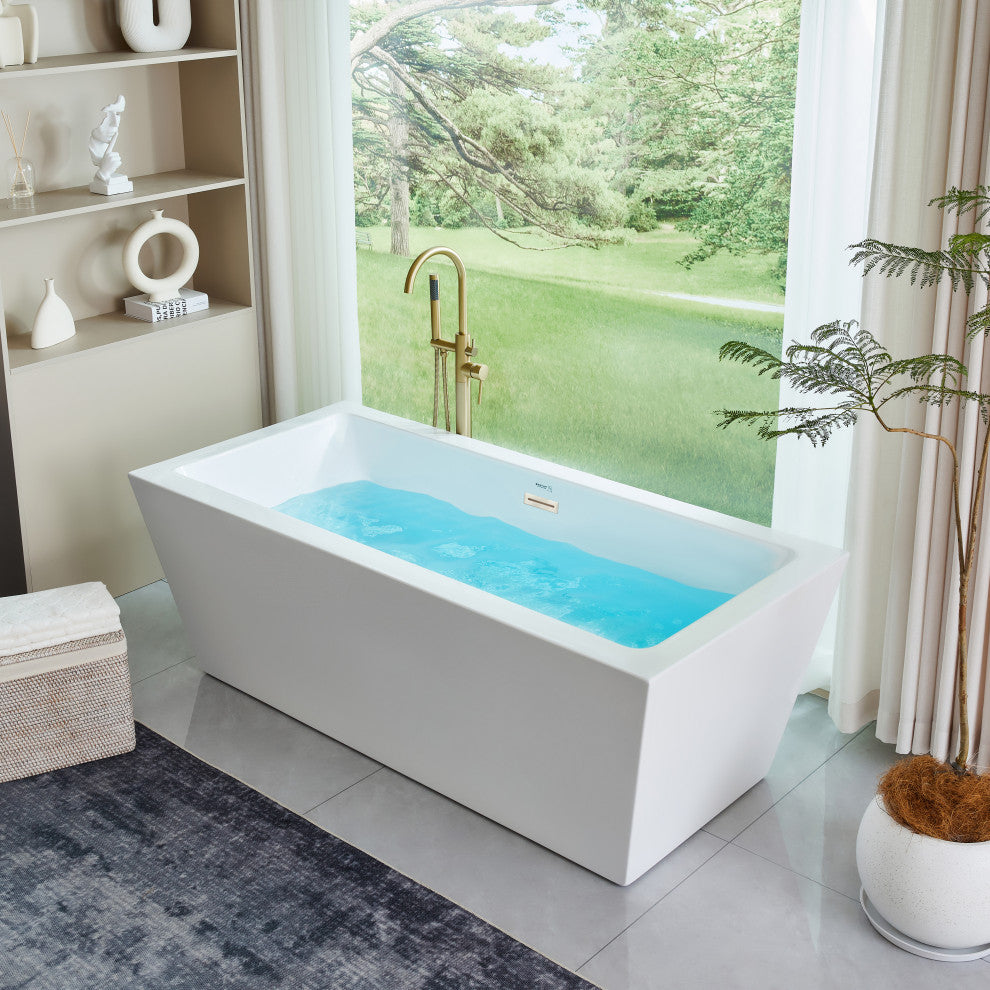 Freestanding Acrylic Bathtub, White/Brushed Nickel, L, 67"
