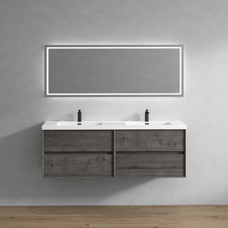 Kingdee Smoke Oak Wall Mounted Vanity With Reinforced Acrylic Sink, 72"