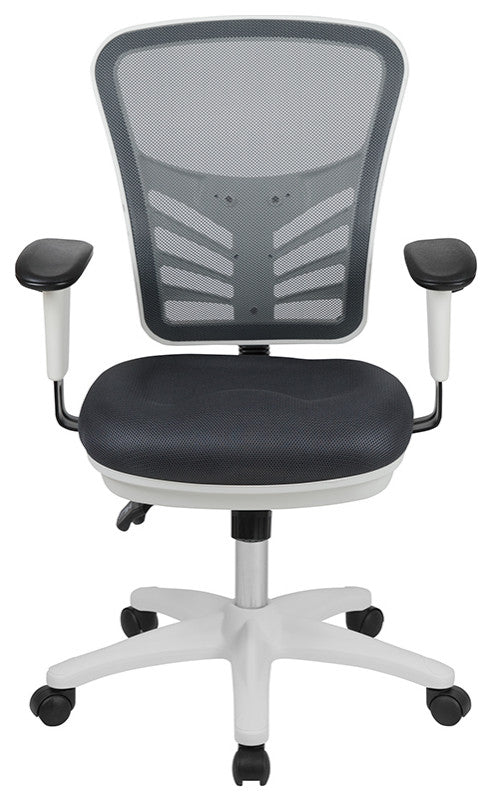 Mid-Back Mesh Swivel Task Chair with Triple Paddle Control, Dark Gray Mesh/White