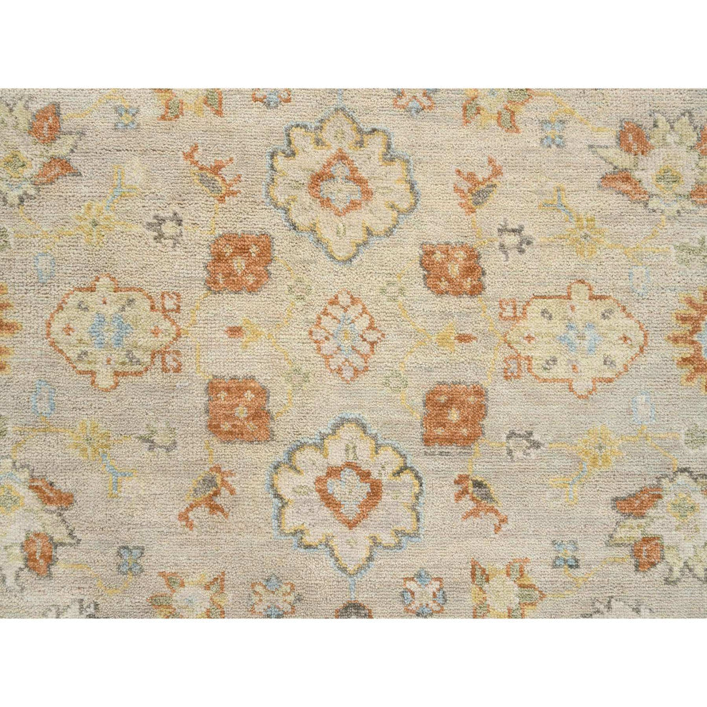 Tan Color, Oushak Design Pure Wool Hand Knotted Oriental Rug, 9'1"x11'9"