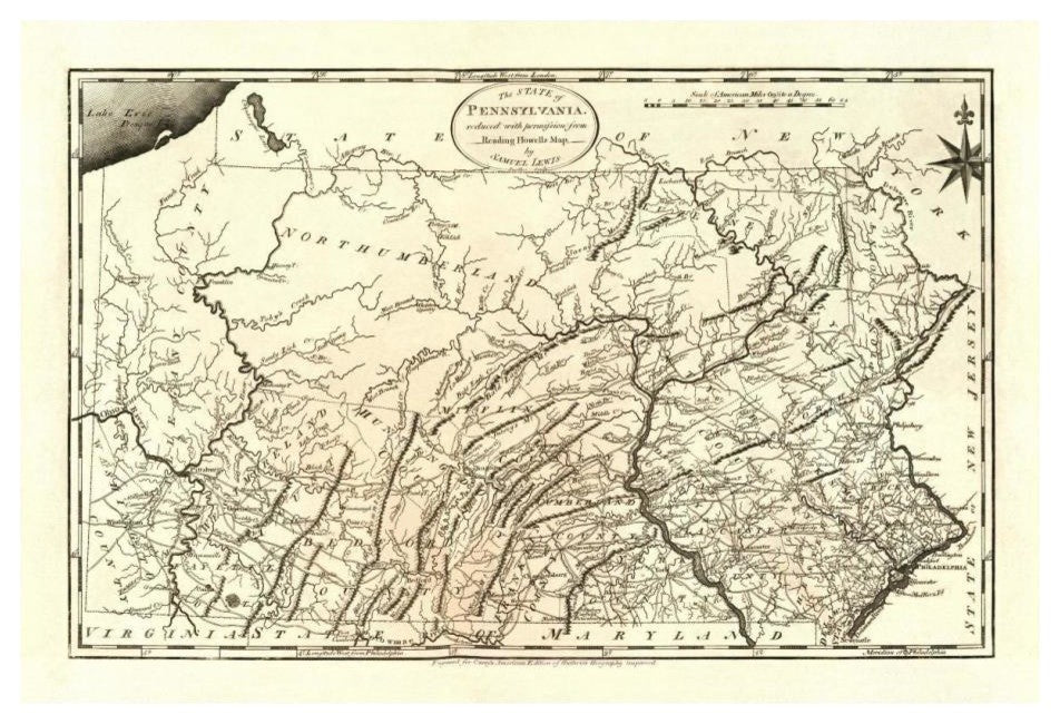 "State of Pennsylvania, 1795" Digital Paper Print by Mathew Carey, 24"x17"