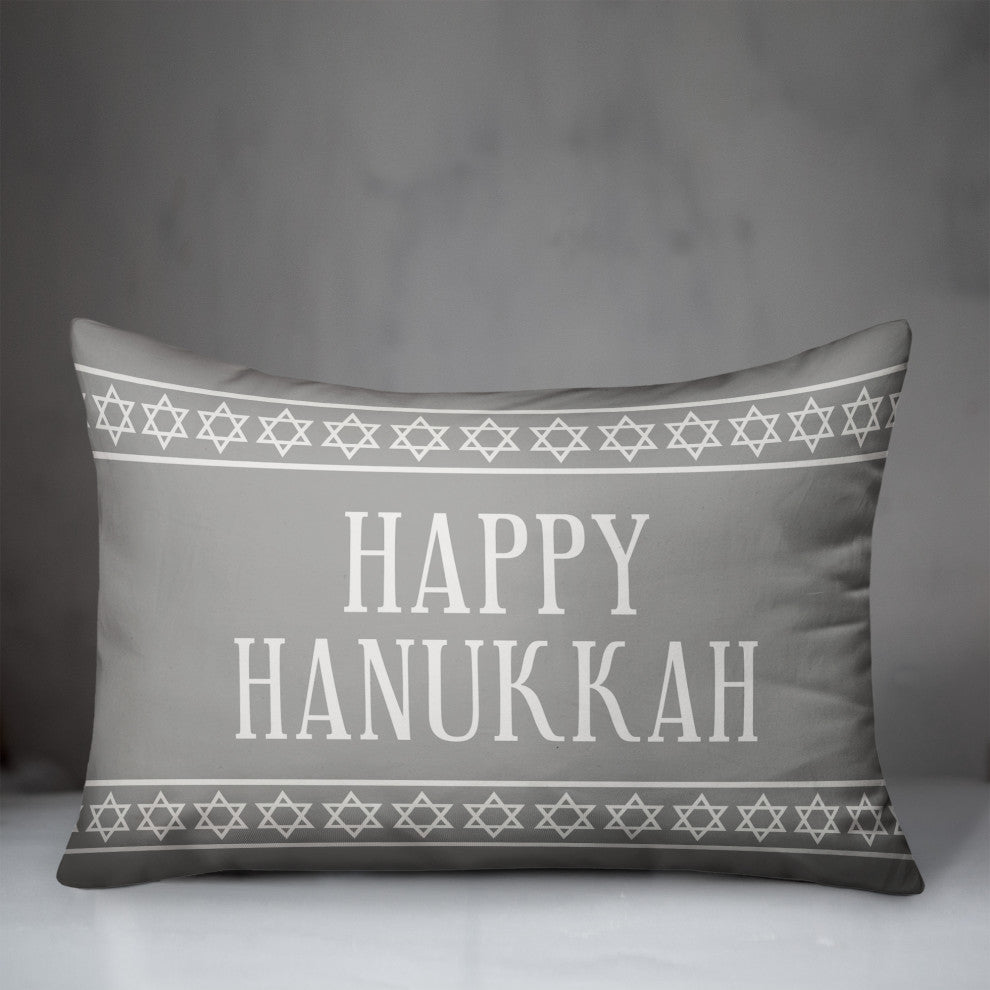 Gray Happy Hanukkah 14"x20" Throw Pillow Cover