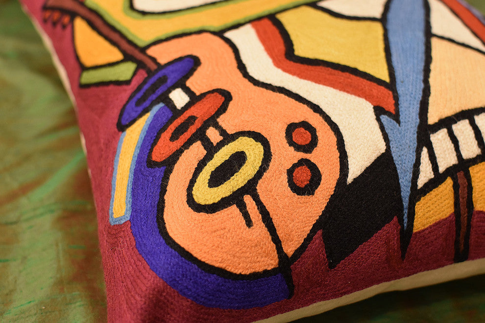 Bass Dance by Alfred Gockel Accent Pillow Cover Handmade Wool 18x18"