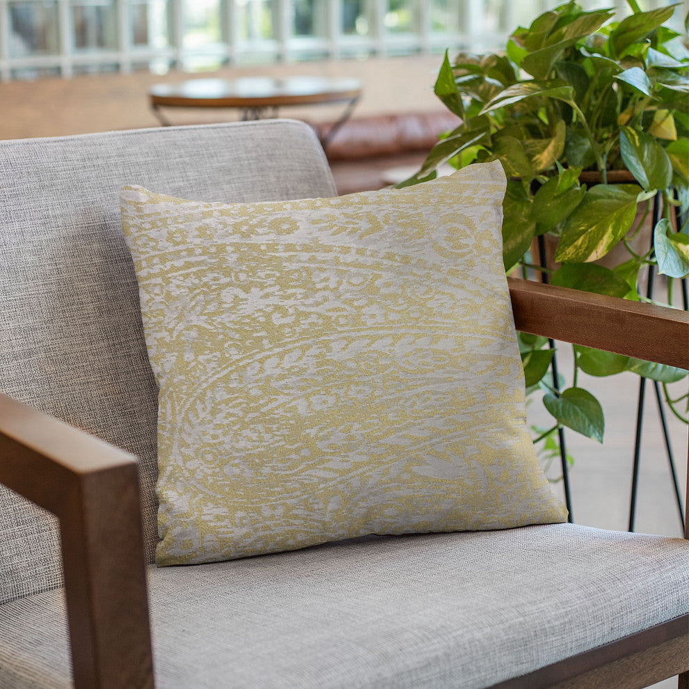Plutus Yellow Golden Leaf Jacquard Luxury Throw Pillow, 12"x20"