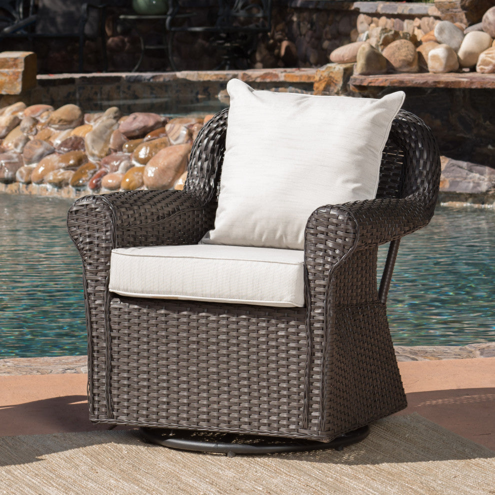 GDF Studio Admiral Outdoor Wicker Swivel Rocking Chair, Water Resistant Cushions, Single Chair