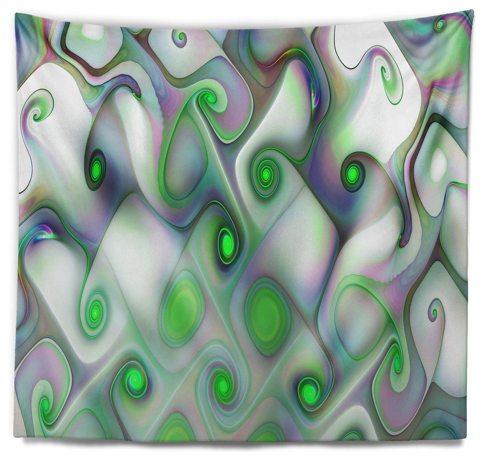 White Green Pattern with Swirls Abstract Wall Tapestry, 60"x50"