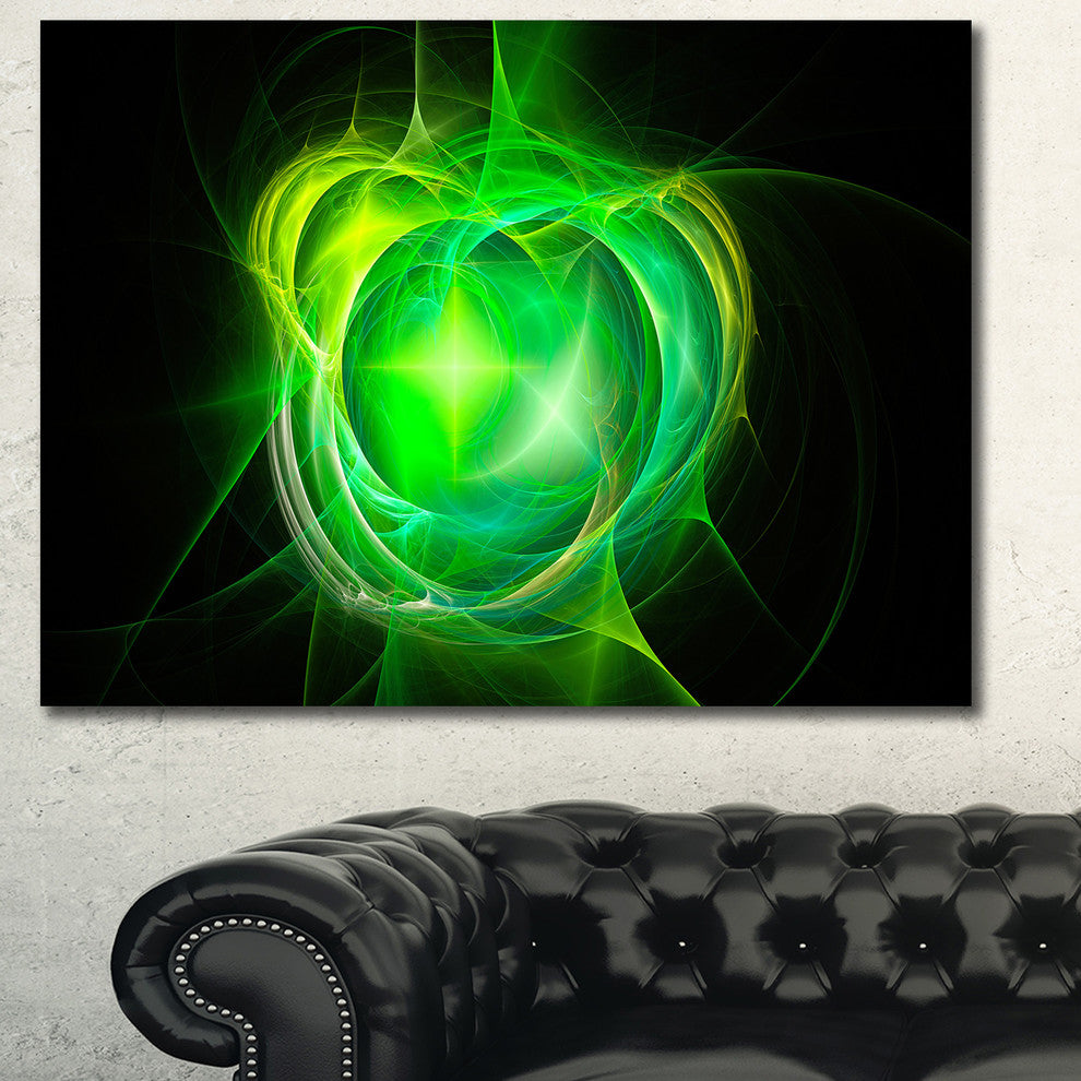 Green Fractal Explosion Supernova, Oversized Abstract Canvas Art Print, 60x40