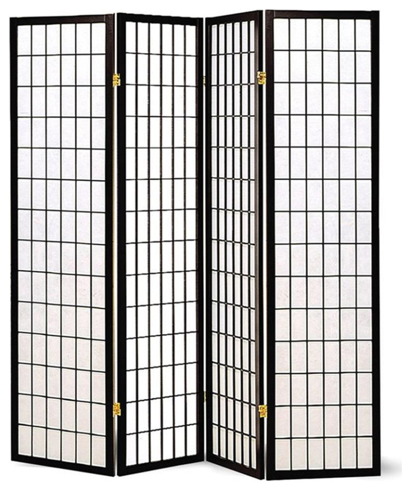 Coaster Modern Wood Four Panels Screen Room Divider With Linear Grid I
