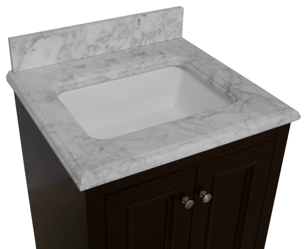 Nantucket 24" Bathroom Vanity, Chocolate, Carrara Marble