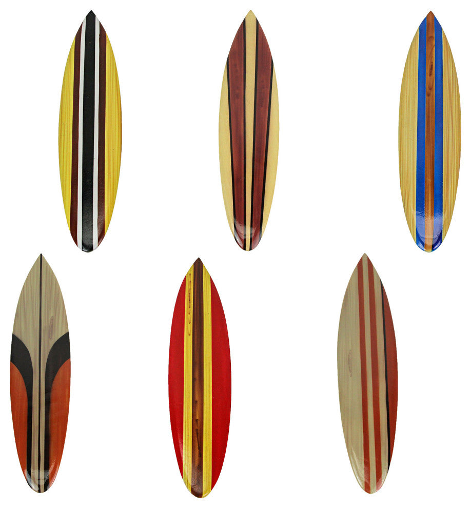 Set of 6 Handcrafted Wood Surfboard Wall Sculptures Beach-Themed Home Decor