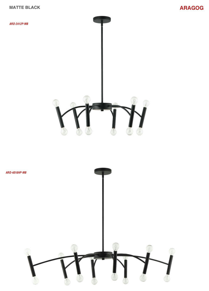 Aragog 16 Light Incandescent Horizontal Pendant, Matte Black