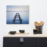 Soft Blue Lake and Abandoned Pier Coastal Landscape Photo Canvas Wall Art Print, 16" X 20"