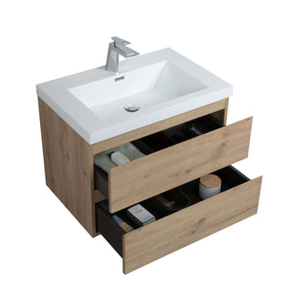 Alma-Pre Wall Mount Vanity With White Sink, Natural Oak, 30"