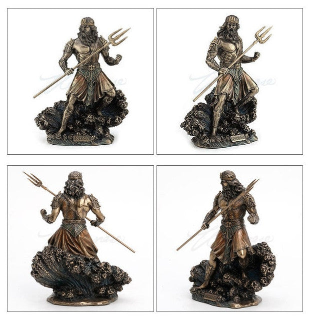 Standing Poseidon Holding Trident On Wave Statue