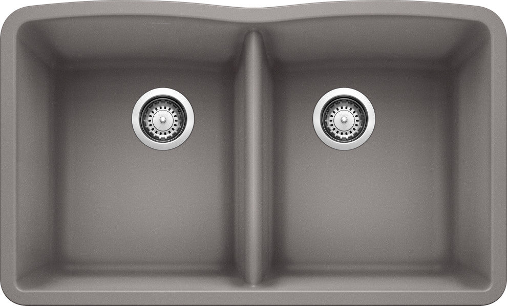 32"x19.25" Diamond Equal 2-Basin Kitchen Sink, Metallic Gray