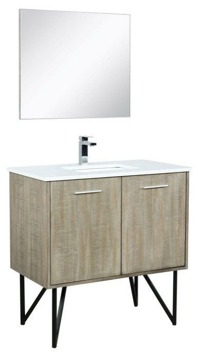 Lancy Modern 36" Rustic Acacia Square Sink Bathroom Vanity Set, Labaro Rose Gold