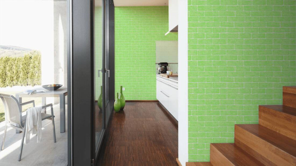 Faux Textured Wallpaper, Stone Wall, 359813, Green, One Roll