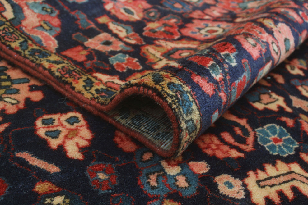 Fine Vintage Distressed Kohen Navy/Beige Runner, 3'7x8'11