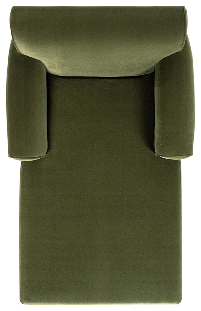 Alana Lawson Tight-Back Rolled-Arm Velvet Chaise Lounge Chair, Olive Green