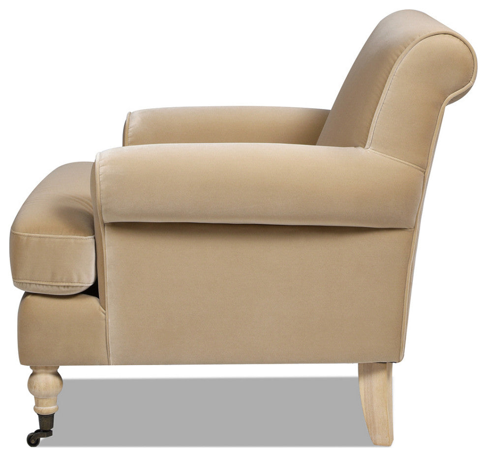 Alana 38" Lawson Accent Arm Chair, Metal Casters, Fawn Brown Performance Velvet