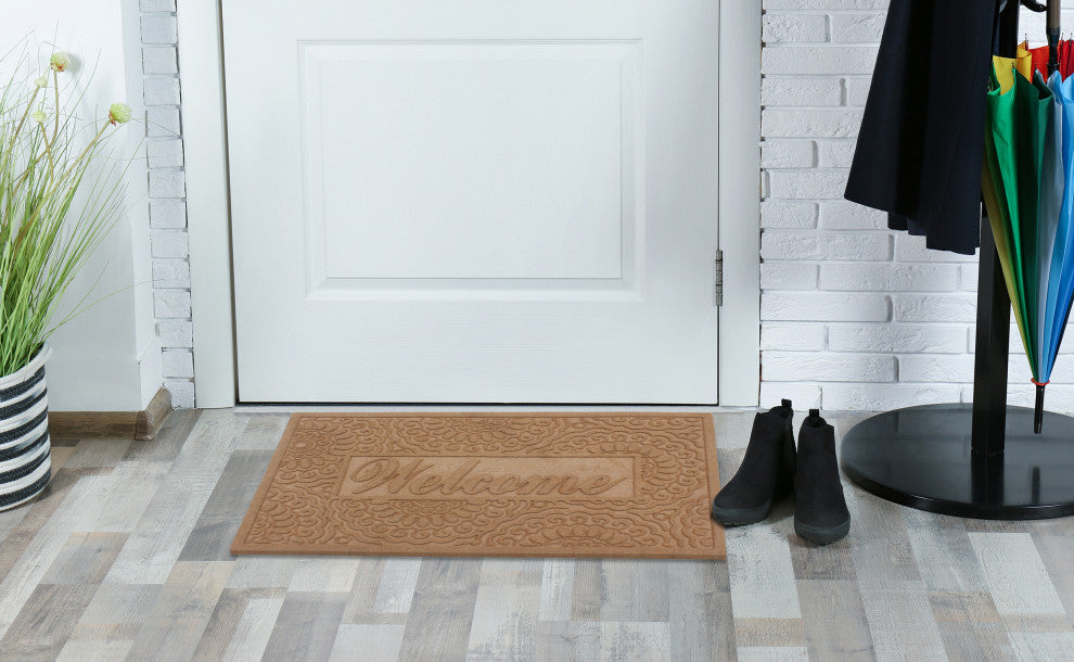 Welcome Eco Poly Beige Entrance Mats With Anti Slip Fabric Finish, 24"x36"