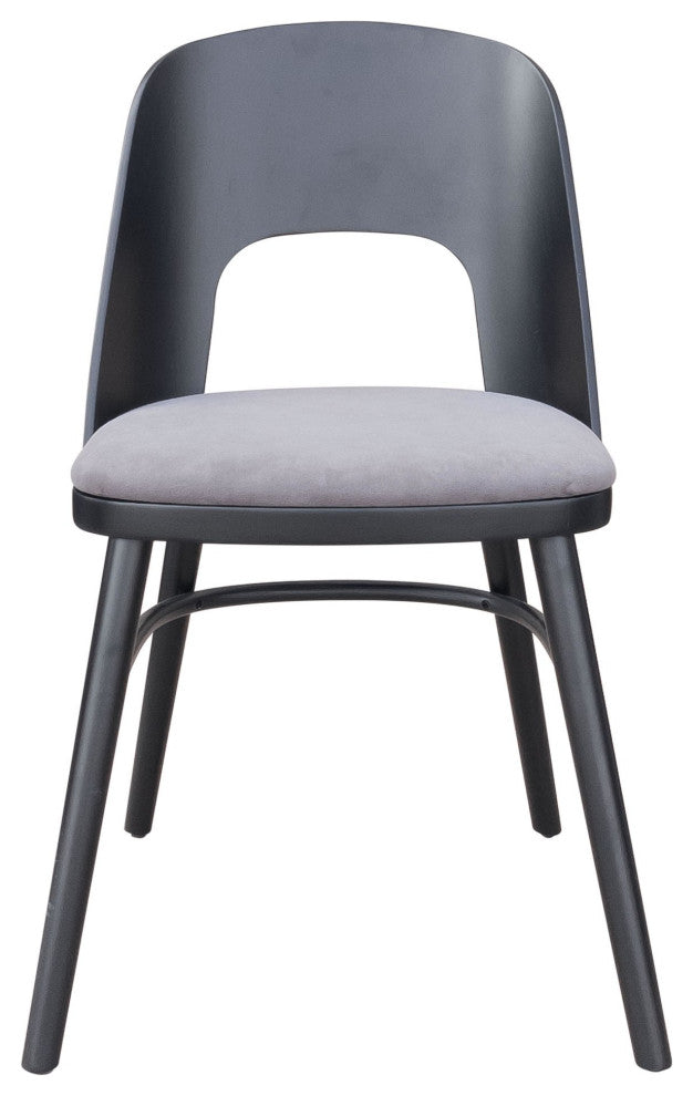 Dining Chair, Set of 2, Fabric, Wood, Gray, Black, Bar Kitchen Cafe Bistro
