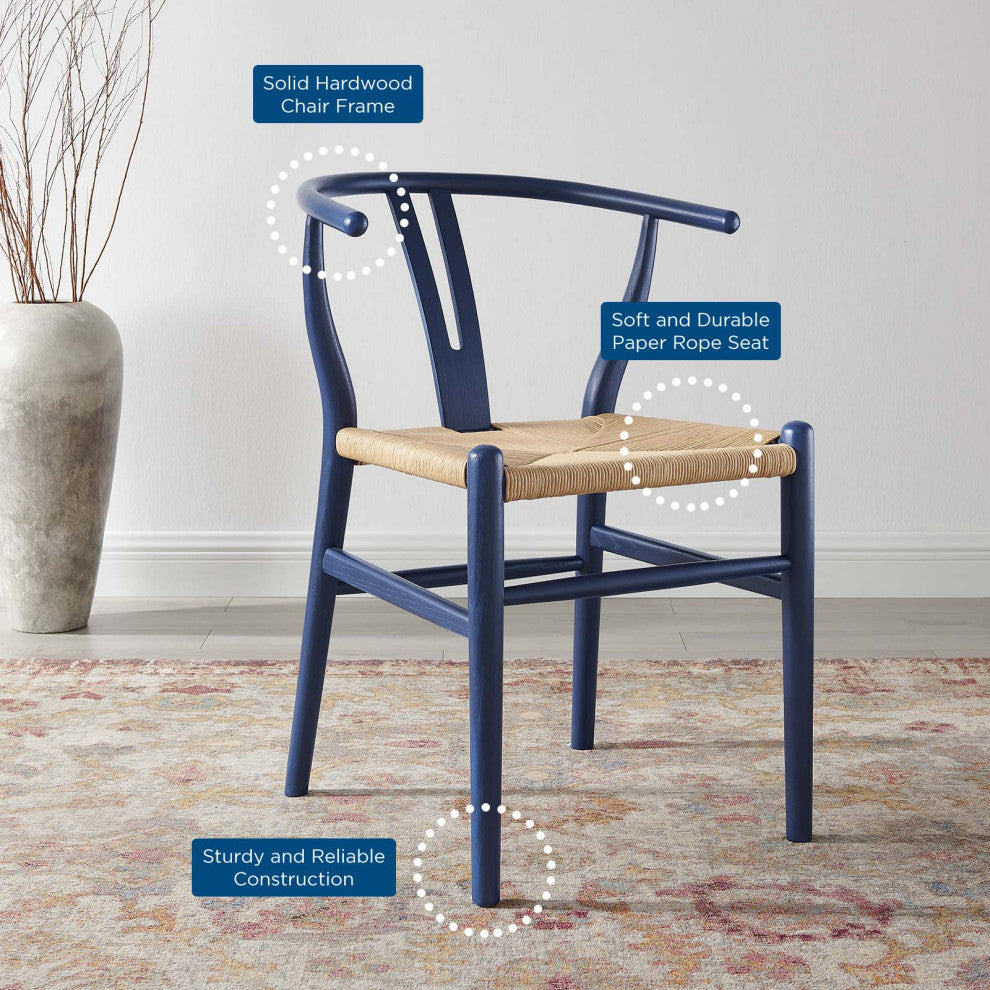 Side Dining Chair, Wood, Dark Blue, Modern, Cafe Bistro Restaurant Hospitality