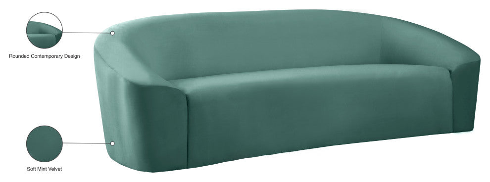 Riley Velvet Upholstered Rounded Sofa, Mint