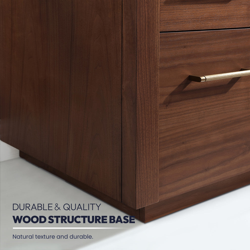 San Bath Vanity with Stone Top, Natural Walnut, 36", Single Vanity, With Mirror