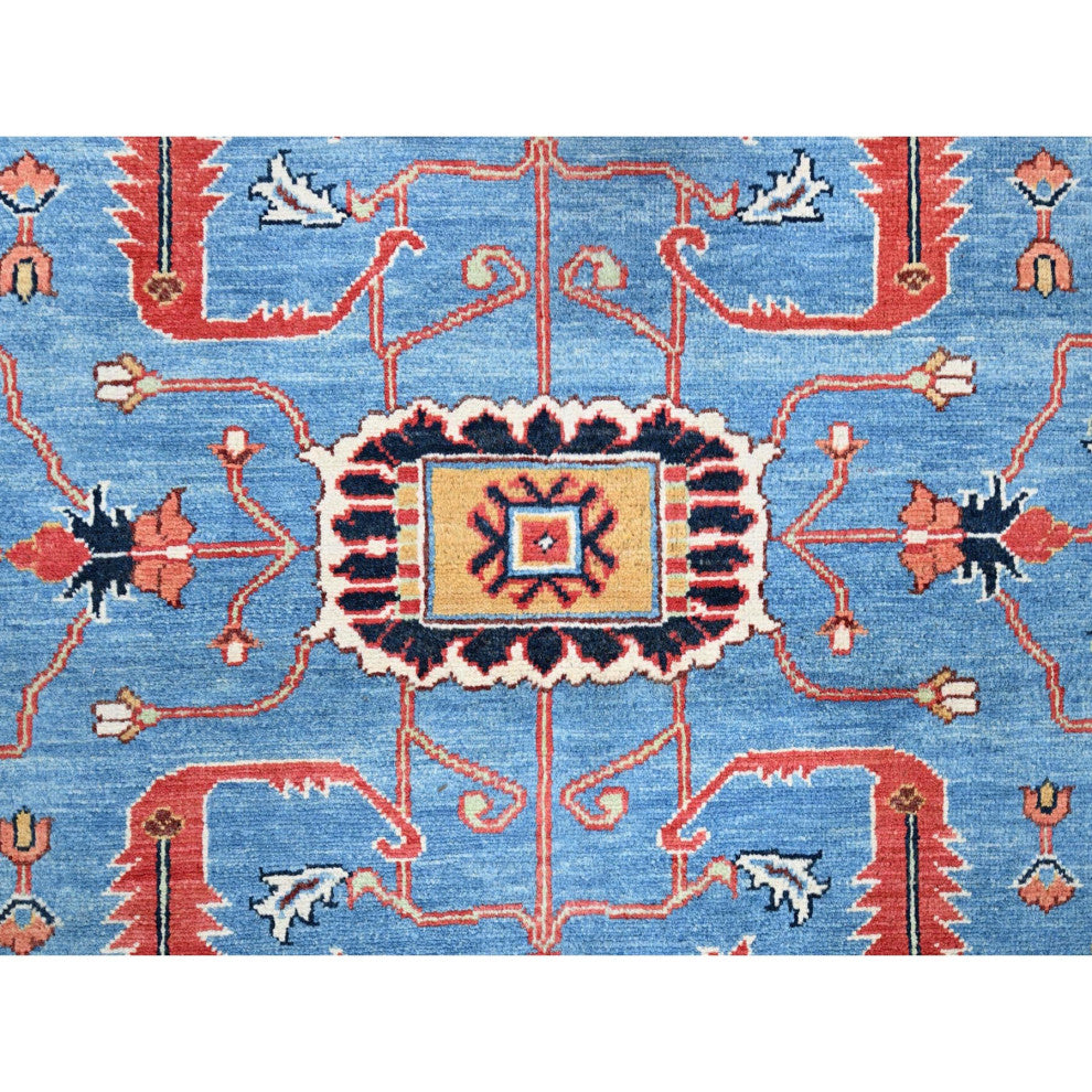 Blue, Extra Soft Wool, Afghan Peshawar, Hand Knotted, Oriental Rug, 9'x11'6"