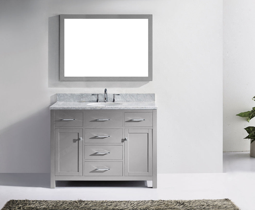 48" Single Bathroom Vanity, Cashmere Gray, Round Sink, Polished Chrome