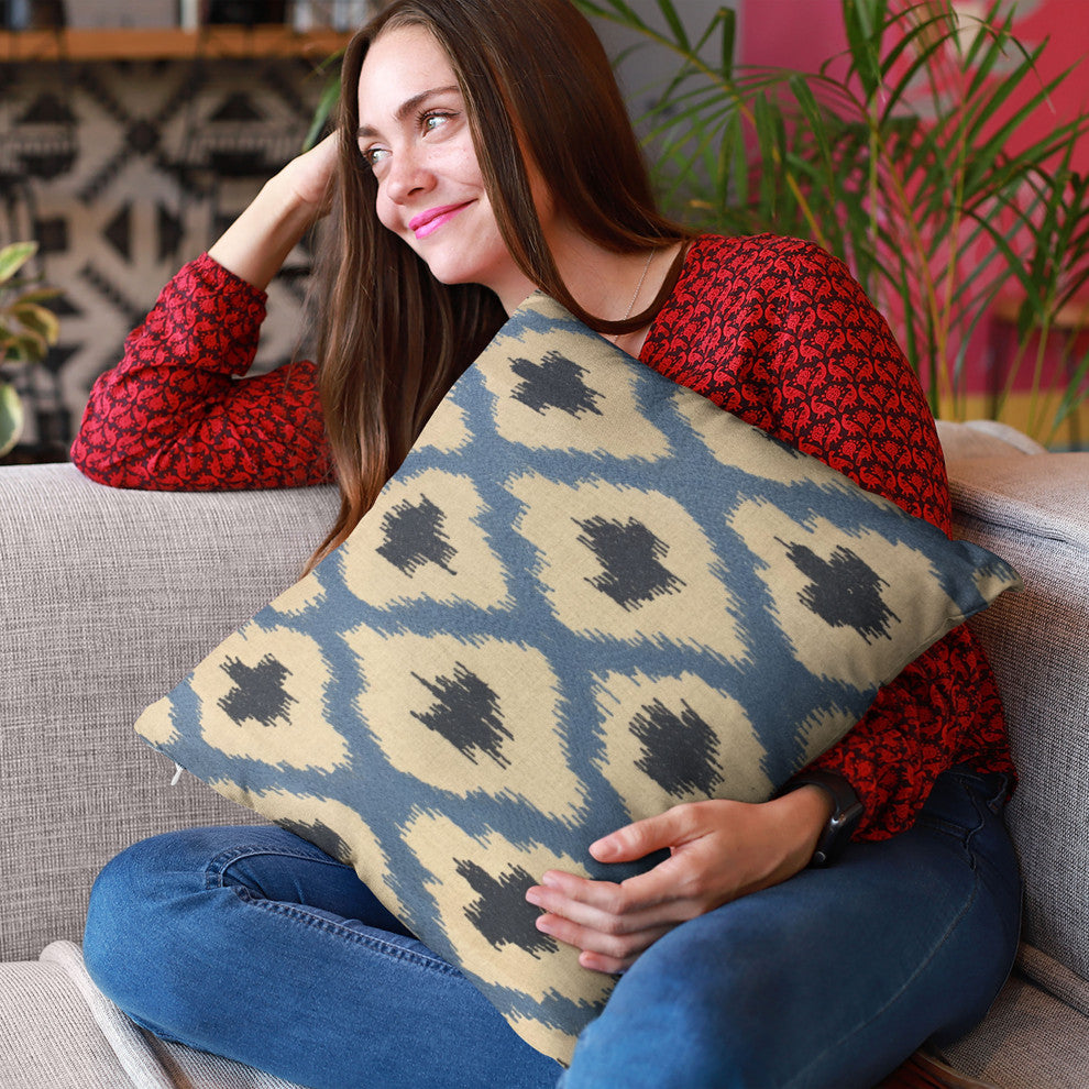 Plutus Blue Color Stitched Dot Luxury Throw Pillow, 20"x30"