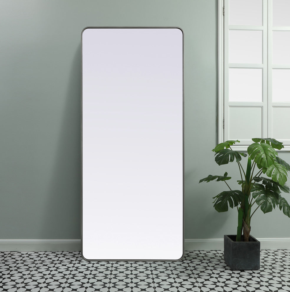 Soft Corner Metal Rectangle Mirror 32X72 Inch, Silver
